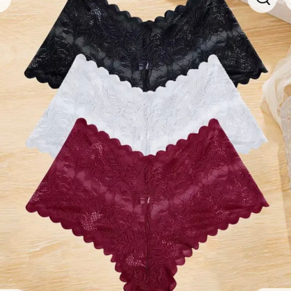 3 PC SET LACED BOYSHORT WOMENS PANTIES LOE RISE FLORAL SIZE L  [6]